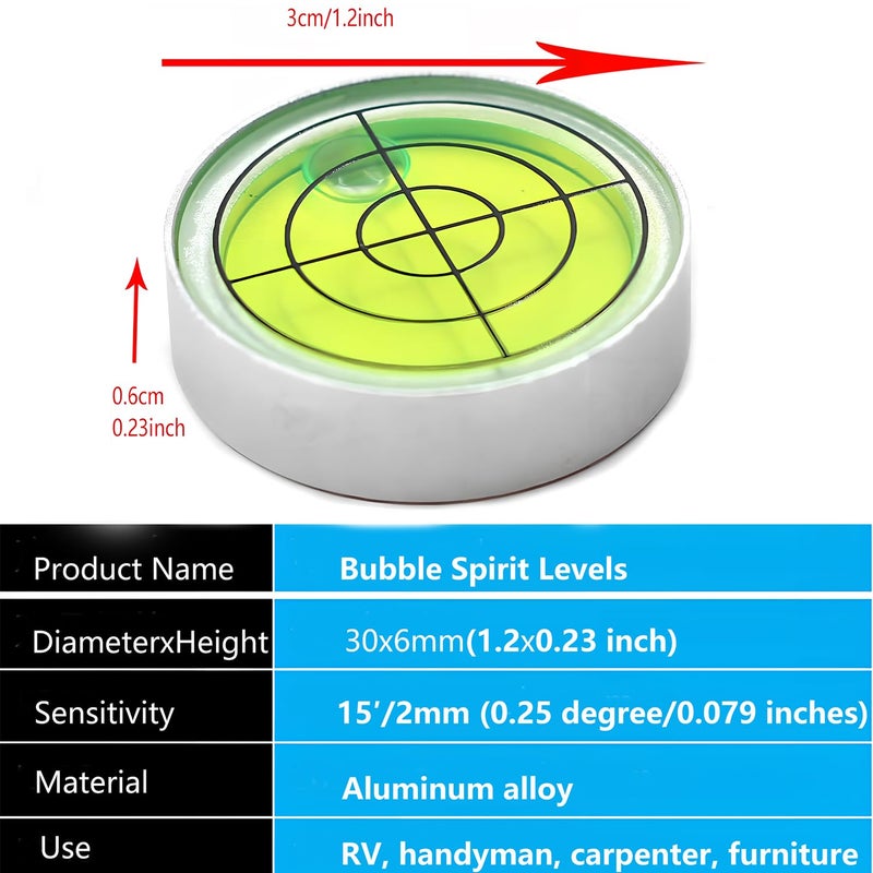 Preamer 1.2" Small Bullseye Bubble Level, Alloy Metal Small Level Bubble Horizontal Rv Leveling Round Bubble Spirit level for Tripod RV Ball Head, High Accuracy 30' /2mm - Image 4